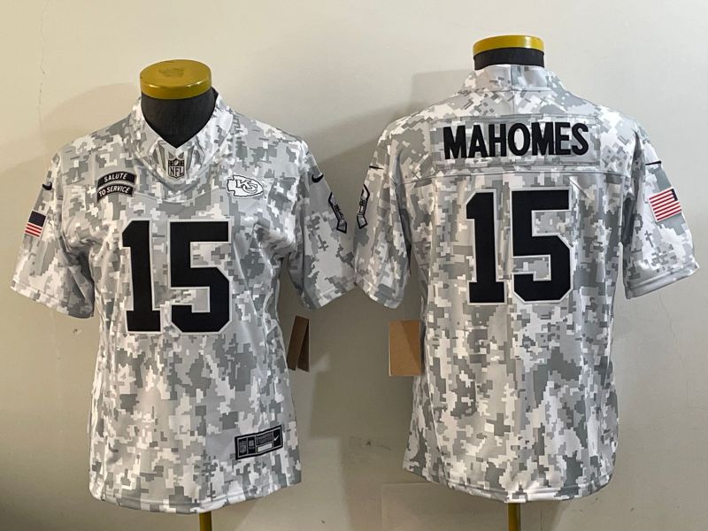 Youth Kansas City Chiefs #15 Mahomes Nike Arctic Camo 2024 Salute to Service Limited NFL Jersey->women nfl jersey->Women Jersey
